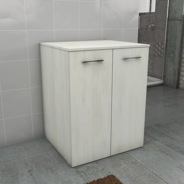 Mobile bagno t.b.t. con due ante e maniglie argentate.