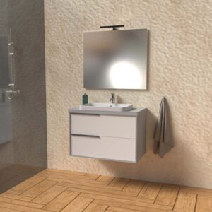 Mobile bagno base lavabo sospeso Kora 81x65x46 cm grigio spatolato bianco lucido