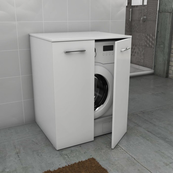 Mobile bagno bianco per lavatrice, frontale aperto.