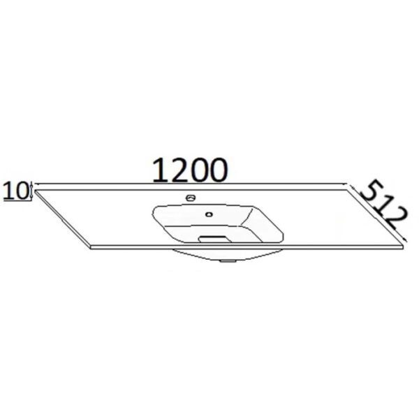 Schizzo di un piano lavabo t.b.t. con dimensioni 1200x512 mm. Ideale per mobili bagno.