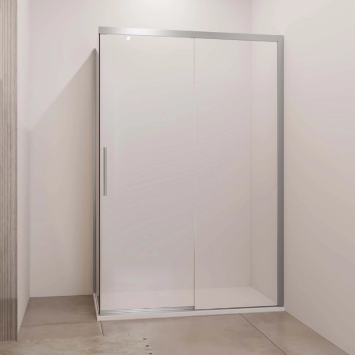 Porta scorrevole doccia Lux dx fisso est. 137-140 cm argento banda satinata