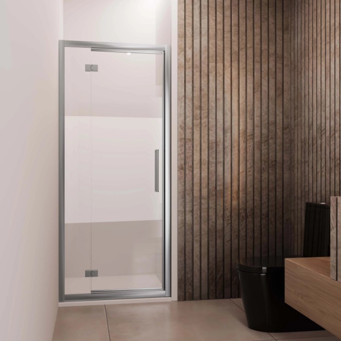 Porta battente reversibile doccia Lux est fisso 97-103 cm argento banda satinata