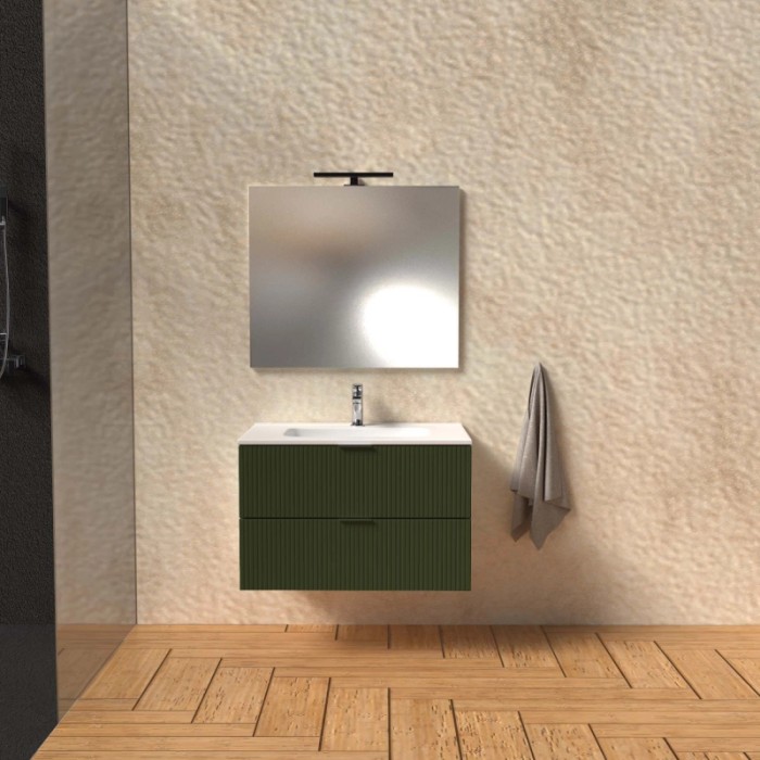 Mobile bagno base lavabo sospesa cannettata H51xL101xP46 cm Verde Opale