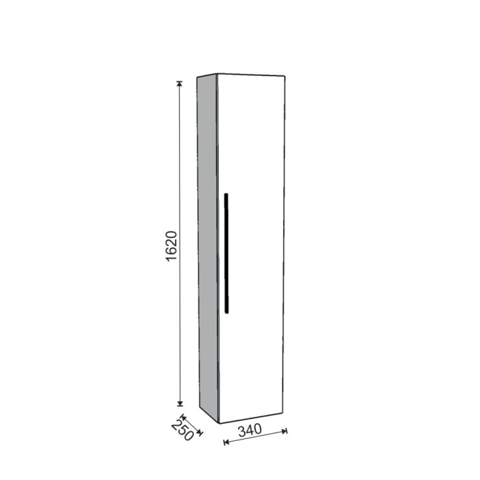 Disegno tecnico: Mobile bagno alto con dimensioni (altezza 1620 mm, profondità 250 mm, larghezza 340 mm).