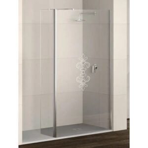 t.b.t. Box doccia walk-in con decoro, vetro e profilo cromato.