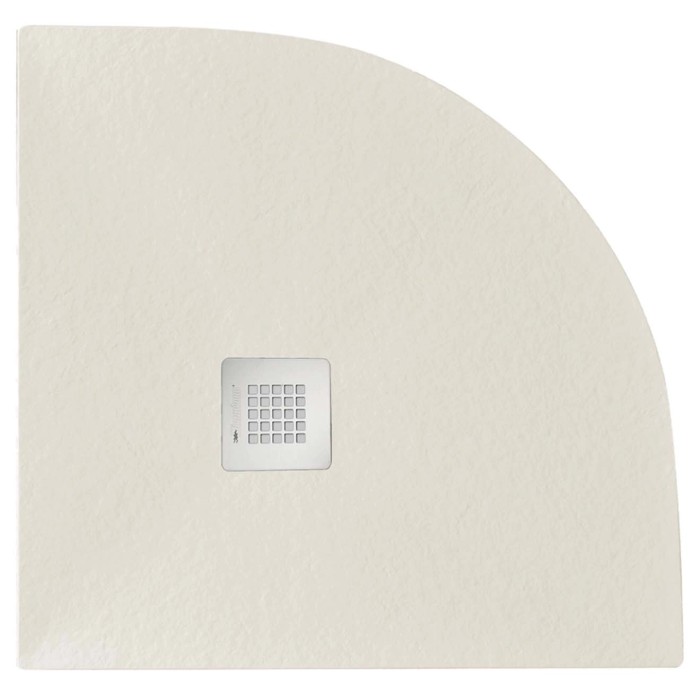 Piatto doccia beige t.b.t. con design a quarto di cerchio e scarico quadrato.