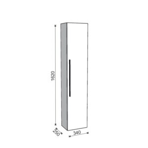Disegno tecnico: Mobile bagno alto con dimensioni (altezza 1620 mm, profondità 250 mm, larghezza 340 mm).