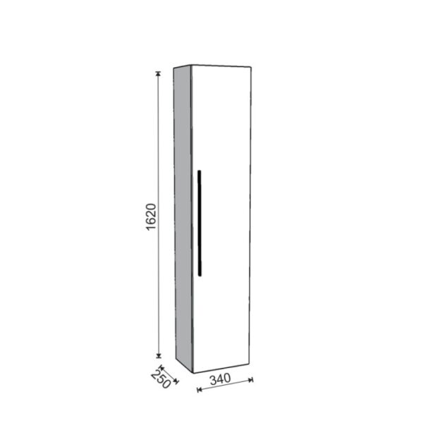 Disegno tecnico: Mobile bagno alto con dimensioni (altezza 1620 mm, profondità 250 mm, larghezza 340 mm).
