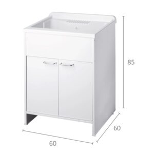 Mobile lavabo bianco con due ante e lavabo integrato.