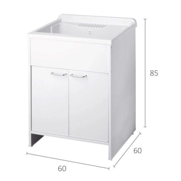 Mobile lavabo bianco con due ante e lavabo integrato.