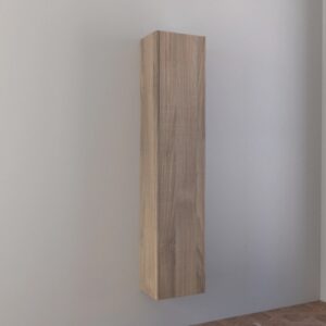 Mobile bagno sospeso stretto e alto effetto legno. Arredo bagno da parete.