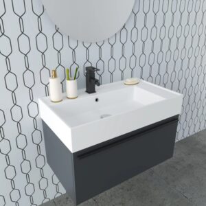 t.b.t. Mobile bagno con lavabo e rubinetto per il bagno.
