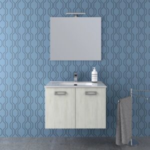 t.b.t. Mobile bagno con specchio e rubinetto.