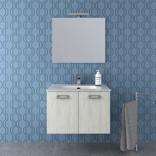 t.b.t. Mobile bagno con specchio e rubinetto.