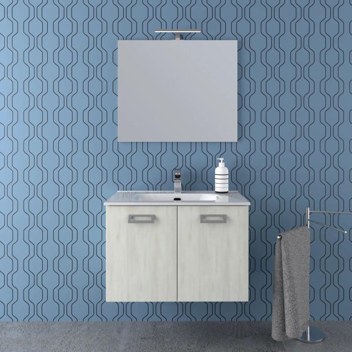 t.b.t. Mobile bagno con specchio e rubinetto.