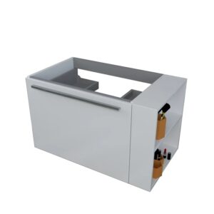 Mobile bagno bianco con ripiani per accessori.
