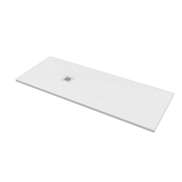 Piatto doccia t.b.t. rettangolare bianco con scarico quadrato.