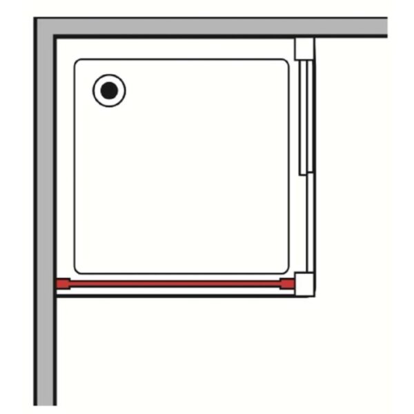 Box doccia, vista dall'alto, con barra di sostegno rossa.