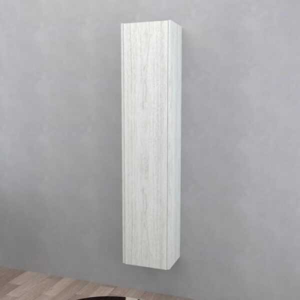 Mobile bagno sospeso stretto effetto legno chiaro. Arredo bagno da parete.