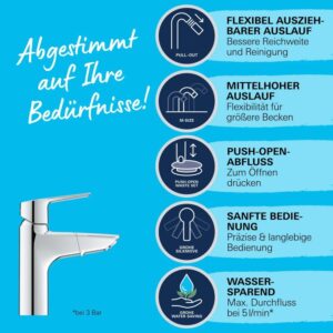 Miscelatore lavabo Grohe QuickFix Start M con bocca estraibile.