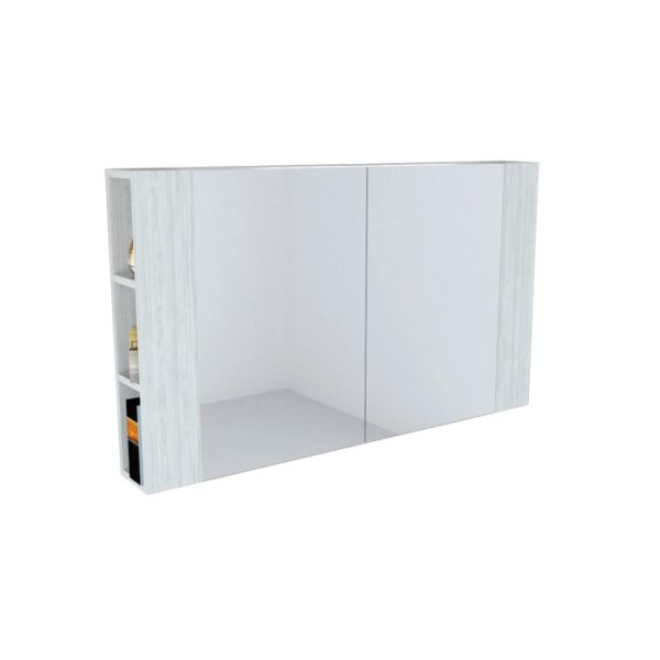 Specchiera t.b.t. con ripiani, effetto legno bianco.