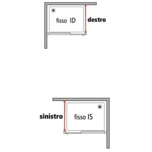 Schizzo: Porta doccia t.b.t., elementi fissi a destra e sinistra.
