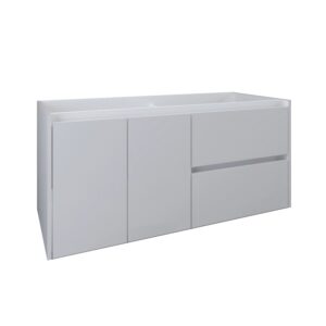 Mobile bagno sospeso bianco con due ante e un cassetto.