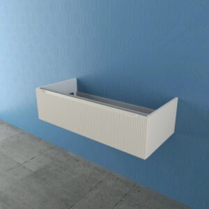 t.b.t. Mobile bagno sospeso, frontale bianco con scanalature.