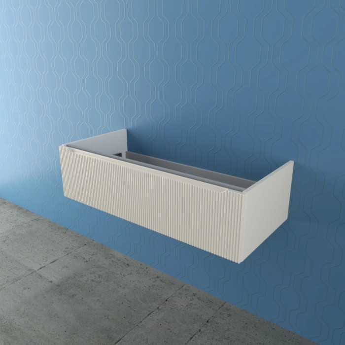 t.b.t. Mobile bagno sospeso, frontale bianco con scanalature.