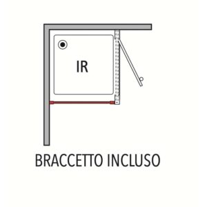 Disegno tecnico di una parete doccia t.b.t. con dettagli di montaggio.