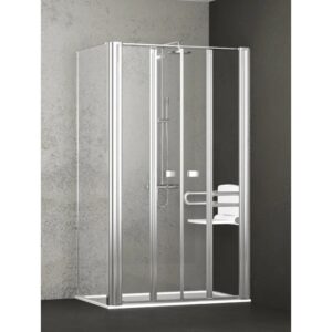 Box doccia t.b.t. con sedile e maniglione. Doccia senza barriere.