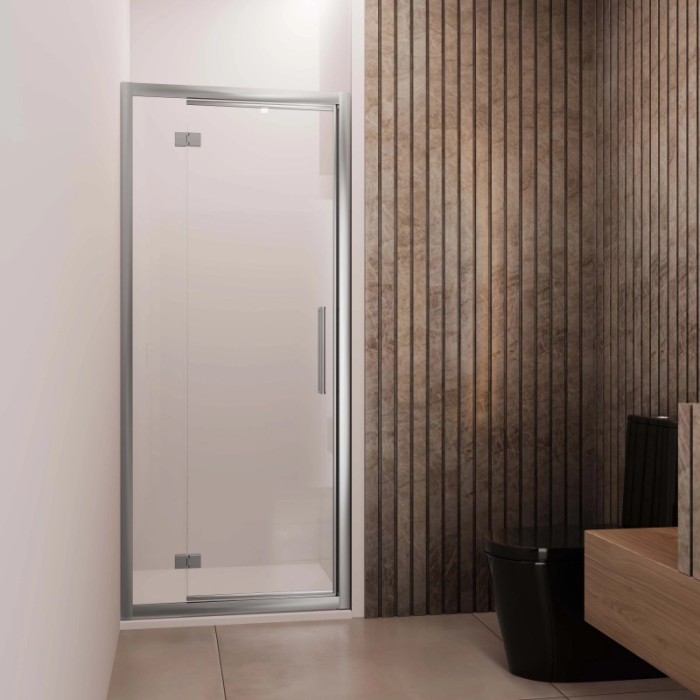 Porta battente doccia Lux est. fisso 117-123 cm argento banda satinata