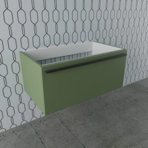 Mobile bagno sospeso verde per arredo bagno.
