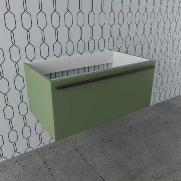Mobile bagno sospeso verde per arredo bagno.