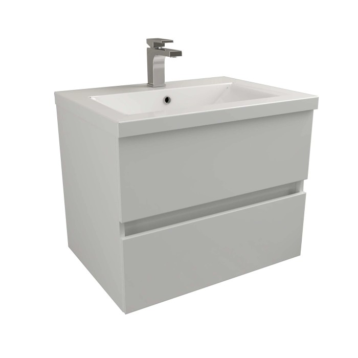 Mobile bagno moderno grigio con lavabo e rubinetto. Ideale per ogni bagno.