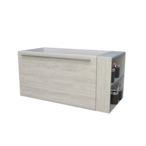 Mobile bagno t.b.t. effetto legno con ripiani laterali per accessori bagno.