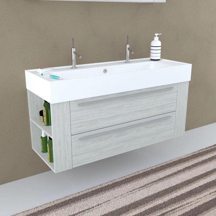 Mobile lavabo t.b.t. con due cassetti e vani portaoggetti.
