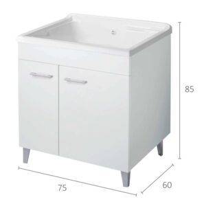 Mobile lavabo bianco con due ante e maniglie argentate. Categoria: Lavatoi.
