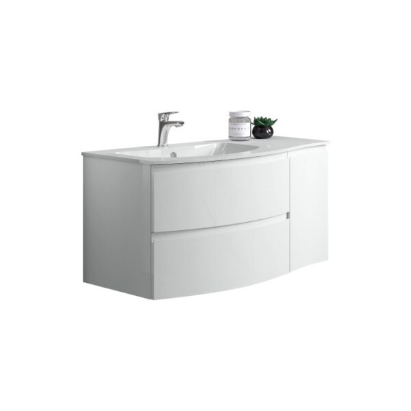 Mobile lavabo bianco t.b.t. con due cassetti e rubinetto.