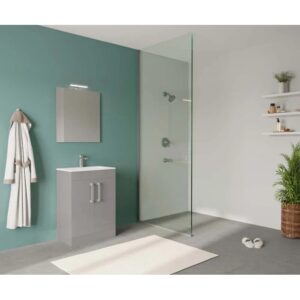 Mobile bagno grigio con lavabo in bagno moderno. Arredo bagno.