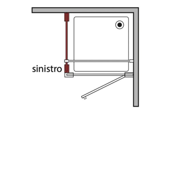 Schizzo di un box doccia angolare t.b.t con vista porta sinistra.