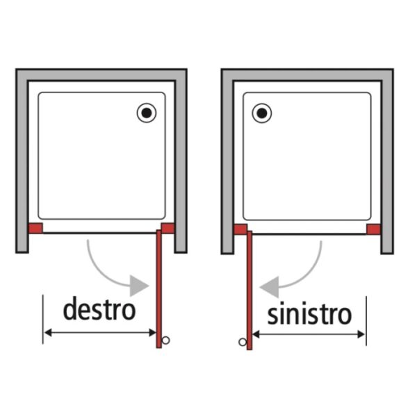 Schema di una porta doccia (t.b.t.) con arresto a sinistra e a destra.