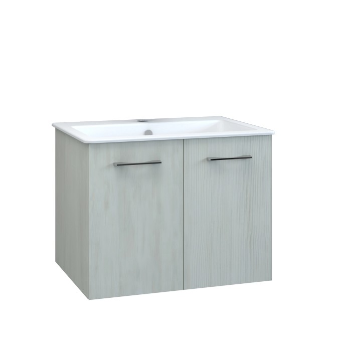 t.b.t. Mobile bagno sospeso con due ante e lavabo da appoggio.