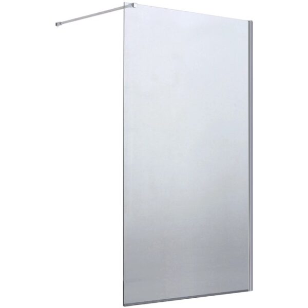Pannello doccia t.b.t. in vetro con telaio argentato.