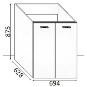 Schizzo di un mobile bagno t.b.t. per lavabo, con dimensioni.