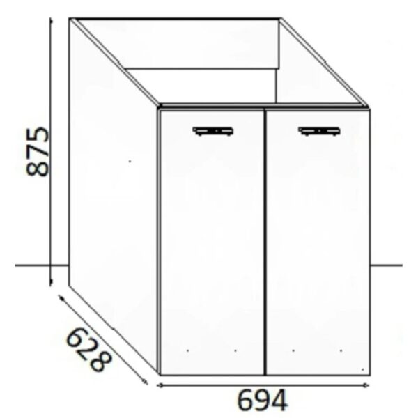 Schizzo di un mobile bagno t.b.t. per lavabo, con dimensioni.