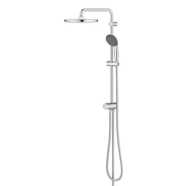 Sistema doccia Grohe QuickFix Vitalio Start 250 con soffione, doccetta, deviatore e montaggio a parete.