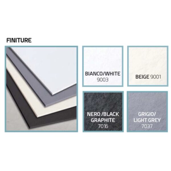 Selezione colori per piatto doccia t.b.t.: Bianco, Beige, Nero Grafite, Grigio Chiaro.
