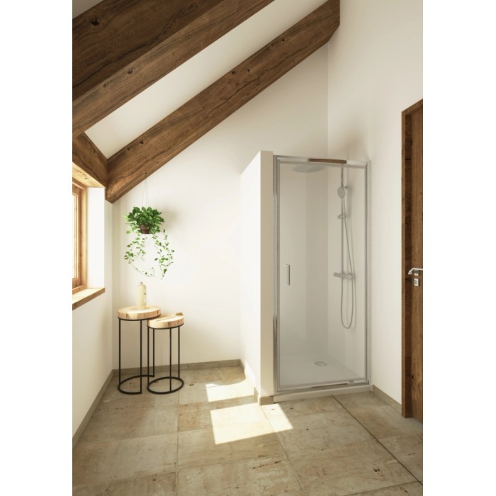 Box doccia t.b.t. con ingresso ad angolo in bagno moderno.