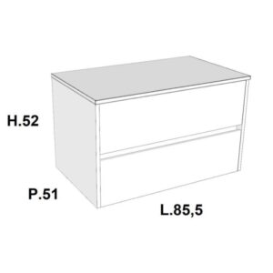 Mobile bagno base sospesa monoblocco 2 cassetti top e gola H52xL85,5xP51 cm